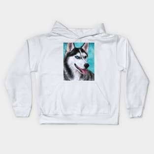 Beautiful Siberian Husky Painting with Turquoise background Kids Hoodie